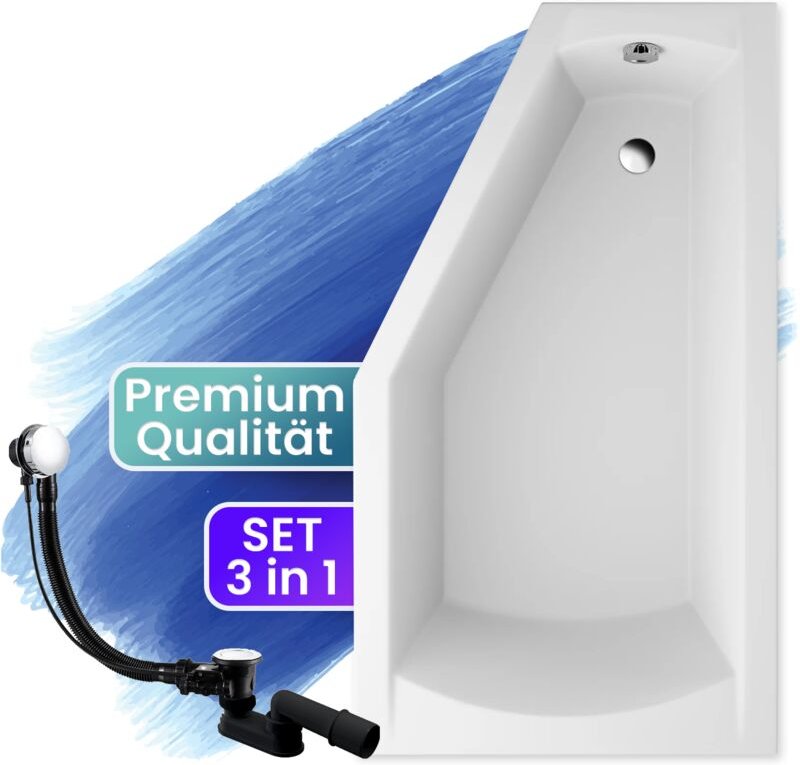 Badland - Badewanne Eckbadewanne 160x90 Rechts, Ablaufgarnitur & Füßen gratis - Komplettset 3in1 Original Acryl Wanne Pr...