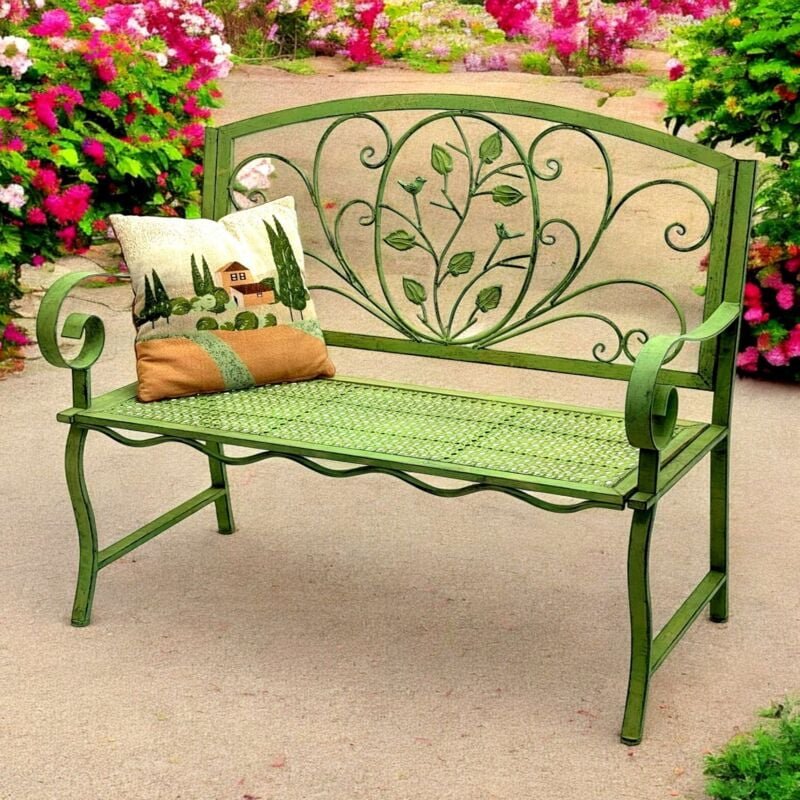 Dandibo - Gartenbank Wetterfest 2 Sitzer Metall Grün 110 cm 96593 Sitzbank Eisen Bank Garten Antik Parkbank