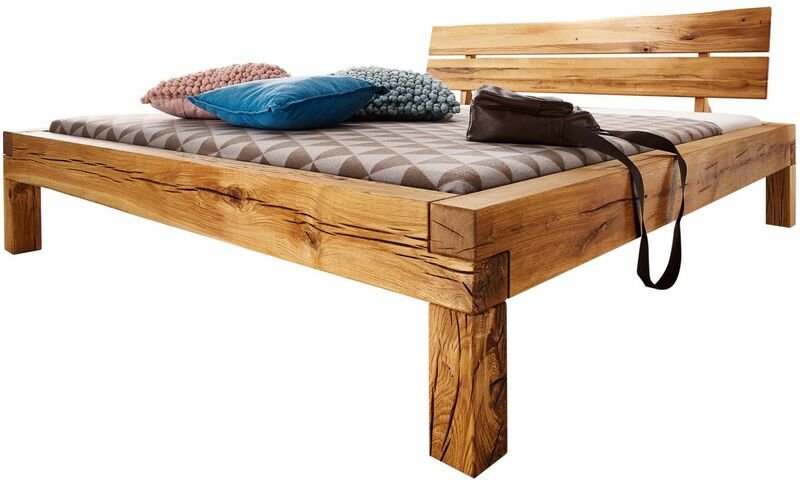 Balkenbett Wildeiche 180x200x85 natur geölt JANGALI 612