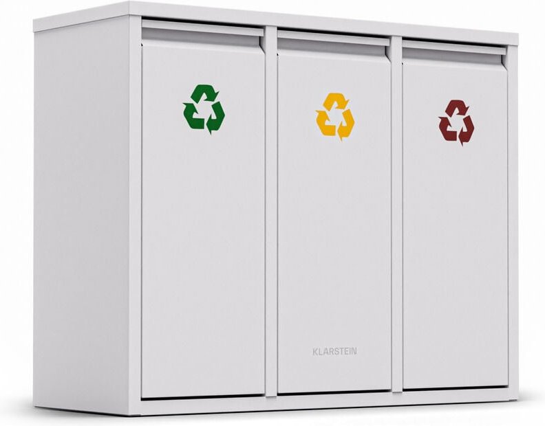 Klarstein - Ordnungshüter 3-in-1 Mülleimer - 45L Küchenabfalleimer mit Farbcodierung, Edelstahlgehäuse, herausnehmbare B...