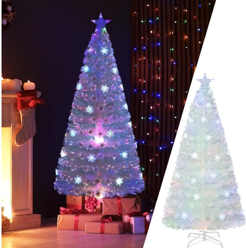 COSTWAY Weihnachtsbaum Künstlich mit Beleuchtung, Tannenbaum mit bunten LED-Lichtern & Glasfaser & Sternspitze, Christba...