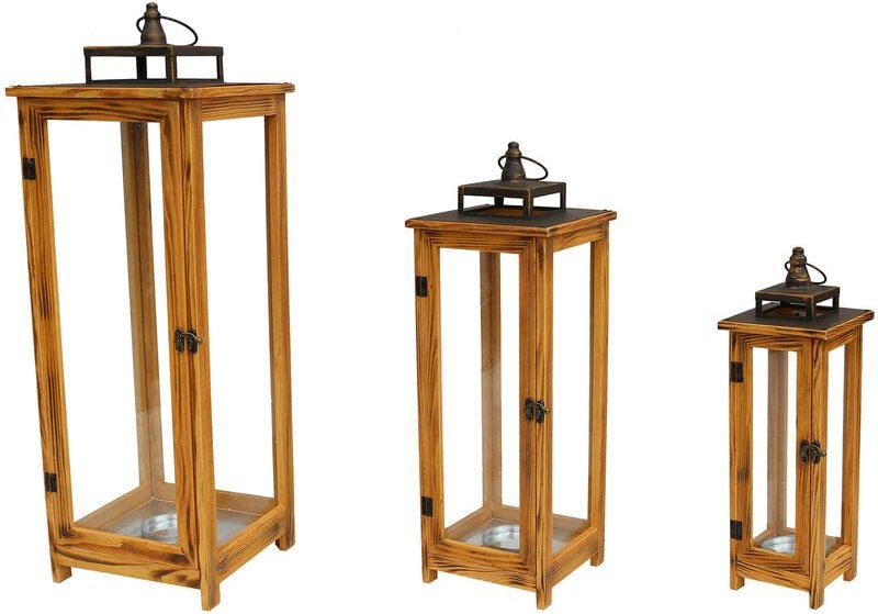 Inda-exclusiv - 3er xxl Holz-Laternen Set braun-DMC8143