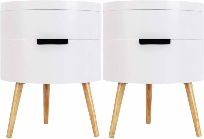 Thumbnail - 2er-Set Beistelltisch mit Stauraum Beinen aus Holz weiß - Woltu