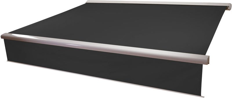 Elektrische Vollkassetten-Markise HHG 606, 4,5x3m ausfahrbarer Volant Polyester Anthrazit