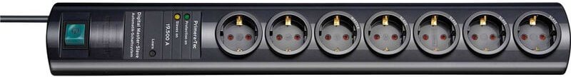 Primera-Tec DigiMaster, Steckdosenleiste 7-fach mit Überspannungsschutz 19.500A (2m Kabel, Schalter, Master Slave Funkti...