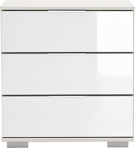 Schlafzimmer Nachttisch Nachtschrank, auch für Boxspringbett geeignet, in weiß mit weißem Glas ELSTRA-43, b/h/t ca. 52/5...