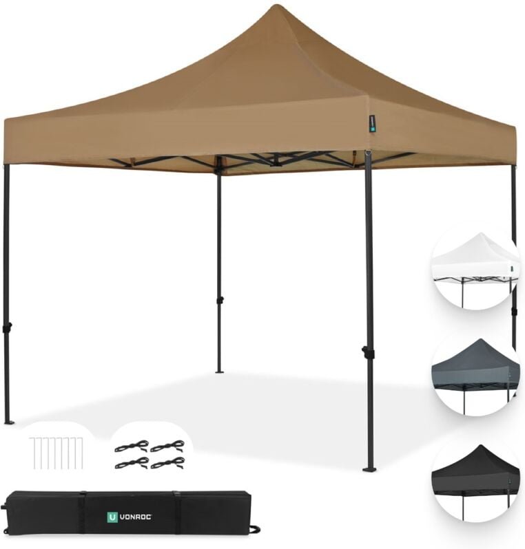 Vonroc - Faltpavillon 3x3 m – Stabil & wasserdicht – UV-Schutz 50+ – Faltbar & höhenverstellbar – Inkl. Tragetasche – Be...