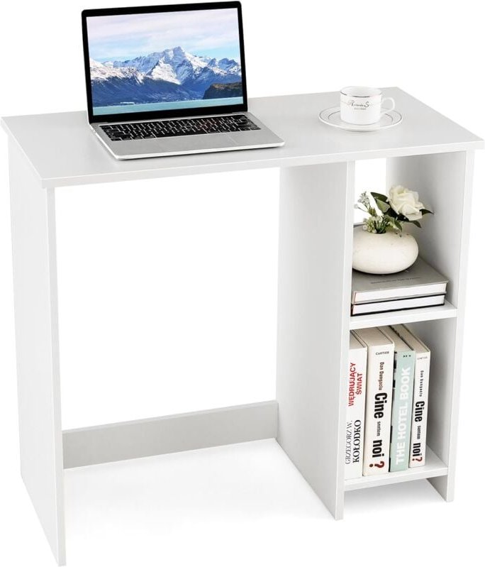 Kleiner Schreibtisch, Computertisch mit 2 Fächern, PC-Tisch, Bürotisch für kleine Räume, weiß, 80 x 40 x 74 cm - Costway