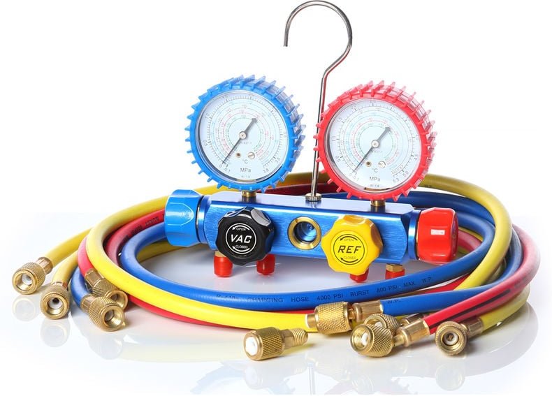 Mucola - Klima Monteurhilfe 4-Wege R134 R410a R22 R407c kfz set 4 Schläuche Manometer