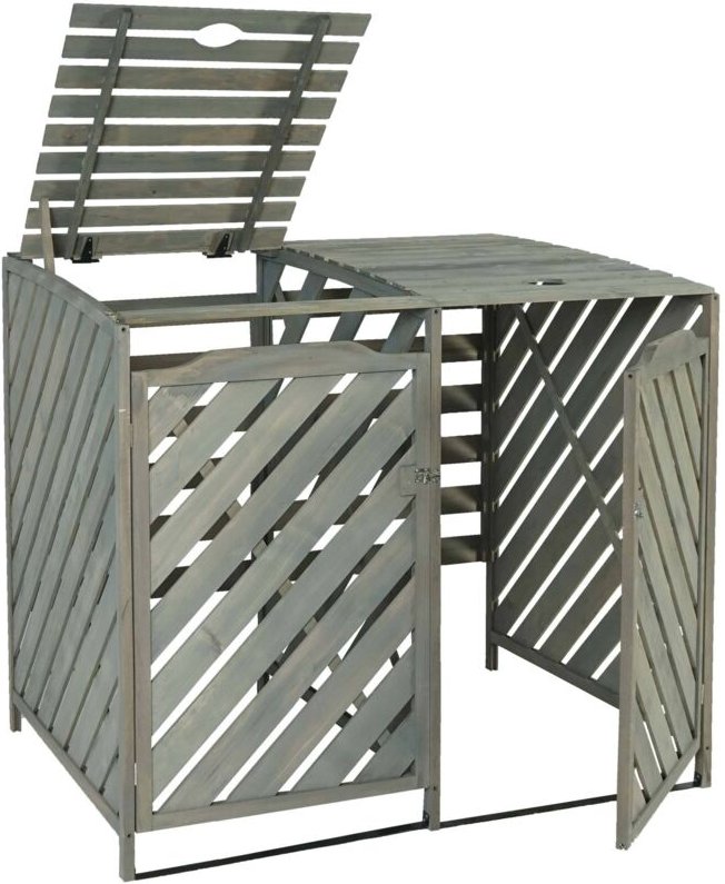 Xl 2er-/4er-Mülltonnenverkleidung HHG 547, Mülltonnenbox, erweiterbar 121x133x98cm Holz MVG-zertifziert grau