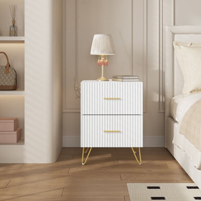 WOLTU 1x Nachttisch, Nachtschrank mit 2 Schubladen, Nachtkästchen mit vertikalen Linien, Beistelltisch Nachtkommode für ...
