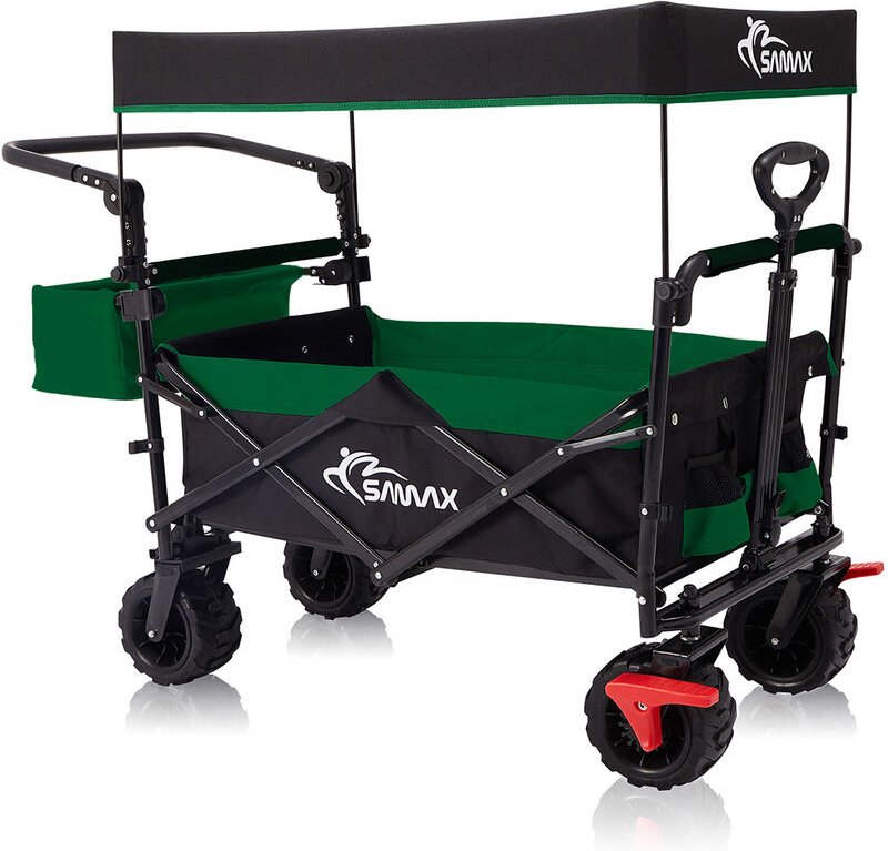 Samax - Faltbarer Bollerwagen Offroad mit Dach - Schwarz / Grün
