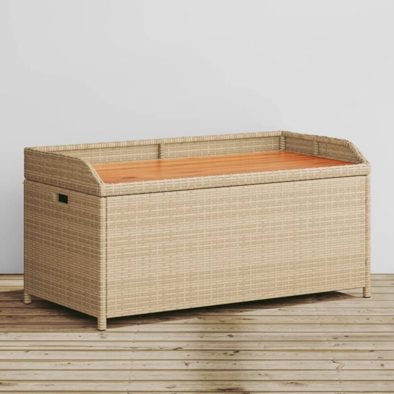 Bank mit Stauraum Beige 100x50x52 cm Poly Rattan Akazienholz - Vidaxl