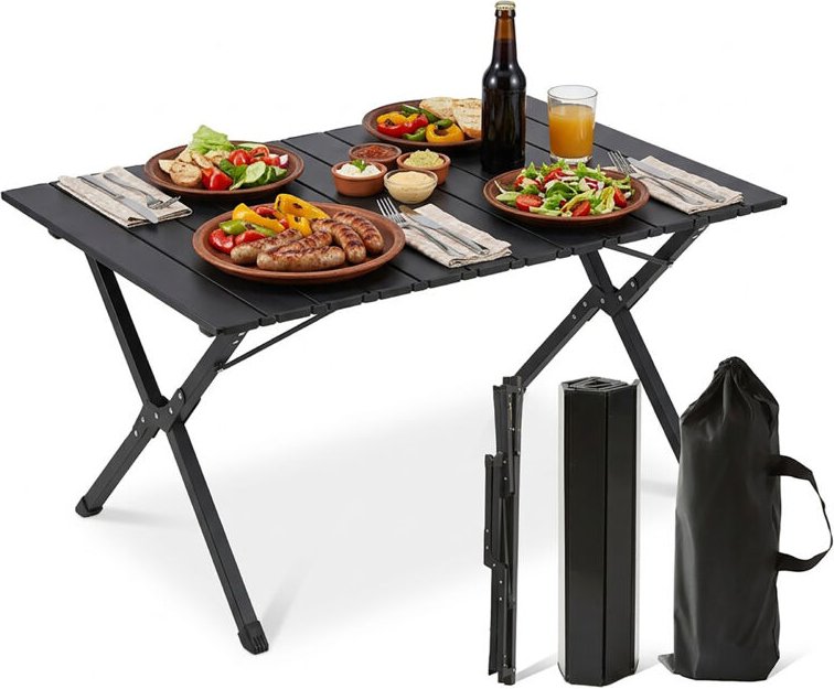 Relaxdays Campingtisch, klappbar, höhenverstellbar, HxBxT:44 x 90 x 60 cm, Tragetasche, wetterfest, Gartentisch, schwarz