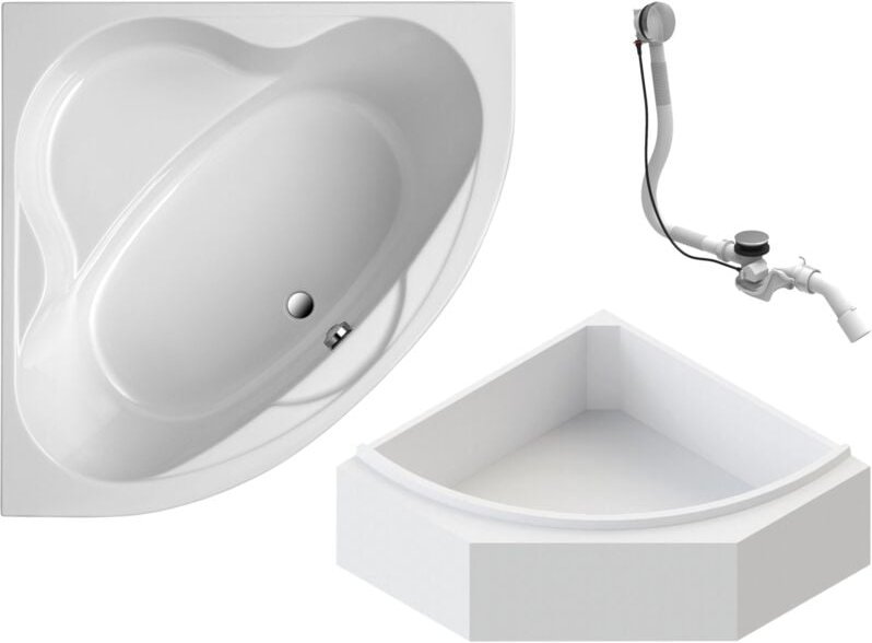 Eckbadewanne Coralia - 140x140 cm, aus hochwertigem Sanitäracryl, Weiß glänzend, Komplett Set inkl. Wannenträger und Abl...