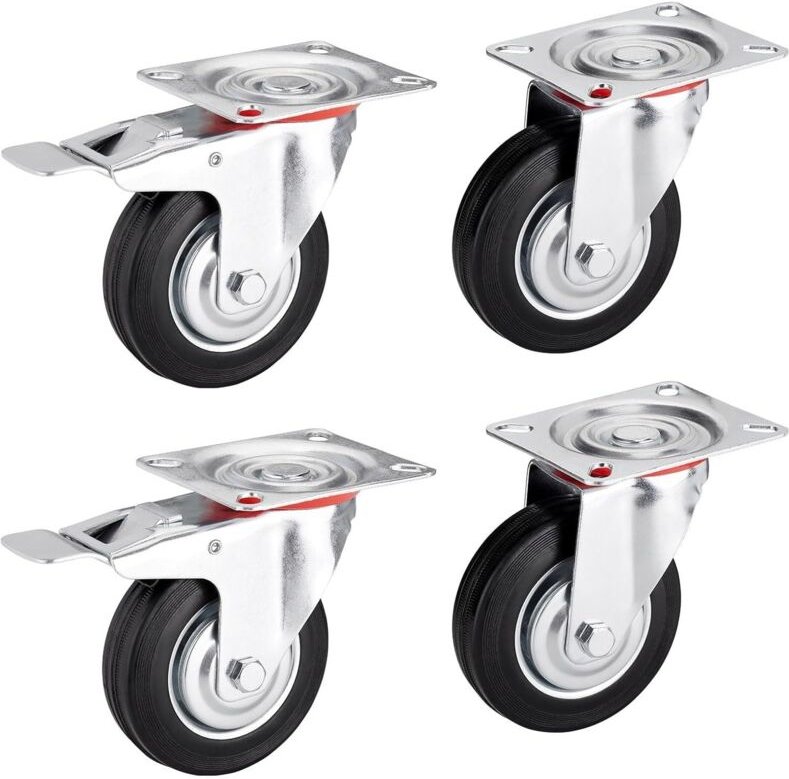 4er SET SOTECH Transportrollen Ø 200 mm (2x Lenkrollen, 2x Lenkrollen mit Bremse) Höhe 232 mm, Anschraubplatte 130 x 102...