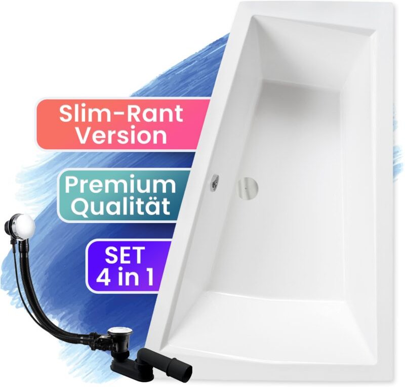 Thumbnail - Badland - Badewanne Eckbadewanne 180x125 Rechts, Ablaufgarnitur & Füßen gratis - Komplettset 3in1 Original Acryl Wanne S...