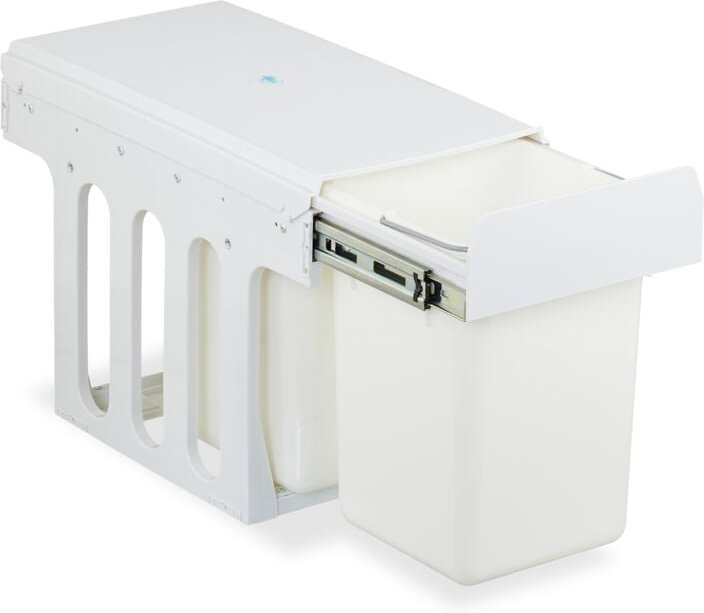 Relaxdays Einbaumülleimer, 2 Fächer, 2 x 8l, HBT: 35,5 x 25 x 47 cm, ausziehbar, Mülltrennsystem für Unterschrank, weiß