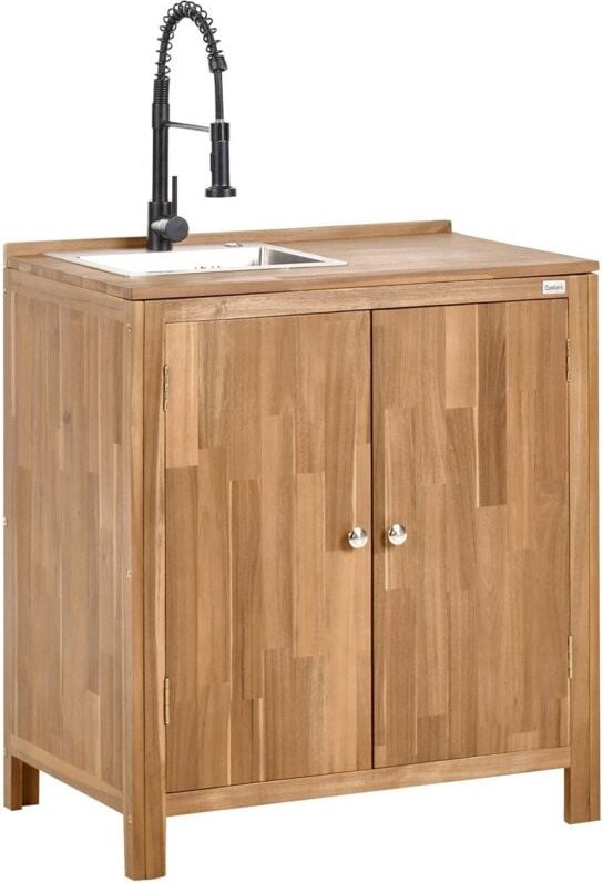 Outdoor-Küchenschrank mit Spüle VENOSA Akazienholz Braun / Schwarz