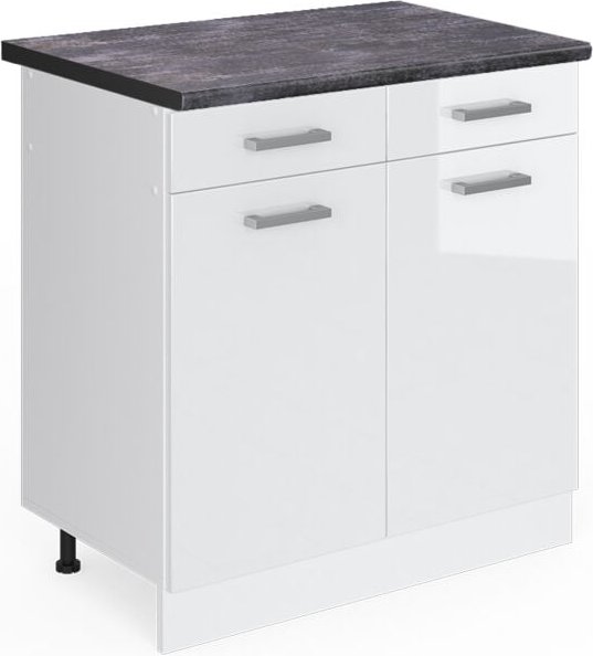 Vicco - Schubladenunterschrank R-Line, Weiß Hochglanz, 80 cm , ap Anthrazit