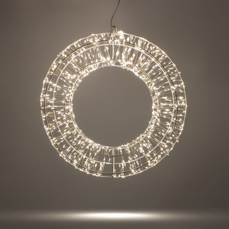 Thumbnail - LED Metallkranz silber mit 960 LED in warm weiß - 36 cm - Deko Kranz zum Hängen für Außen mit Timer