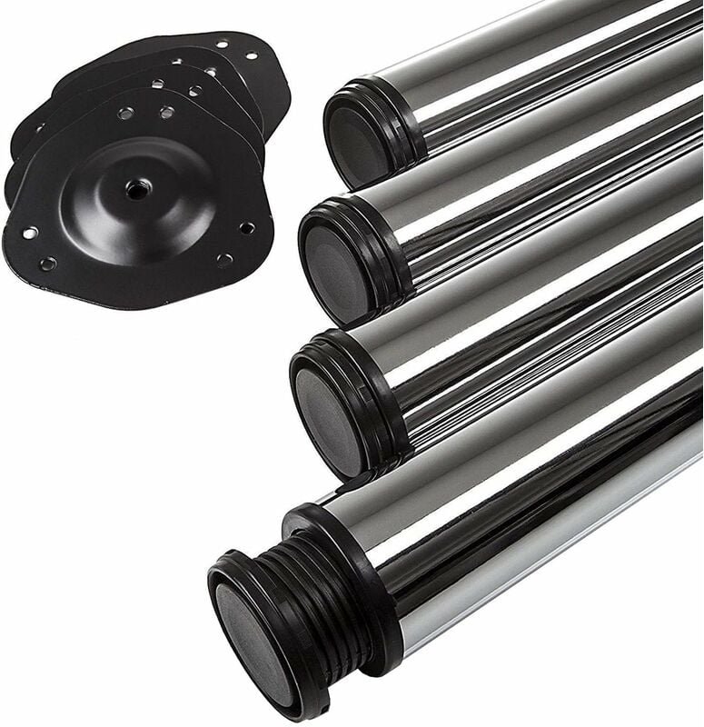 4 Stück Tischbeine Höhe 710 mm ø 76 / 80 mm Stahl verchromt belastbar bis 300 kg (75 kg pro Stück), Schreibtischbeine mi...
