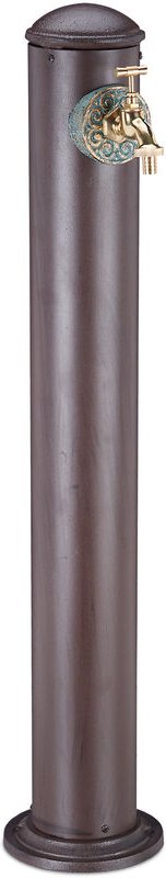 Wasserzapfsäule für Garten, antik, mit Wasserhahn, 3/4 Zoll Anschluss, runde Zapfsäule, 91 cm hoch, braun - Relaxdays