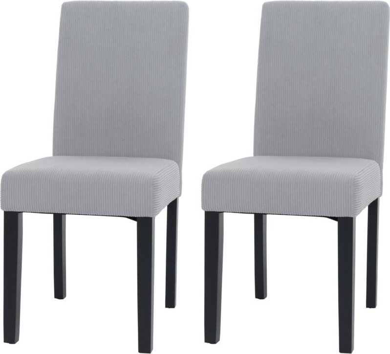 2er-Set Esszimmerstuhl Littau, Stuhl Küchenstuhl Hochlehner, Stoff/Textil Cord Holz hellgrau, dunkle Beine