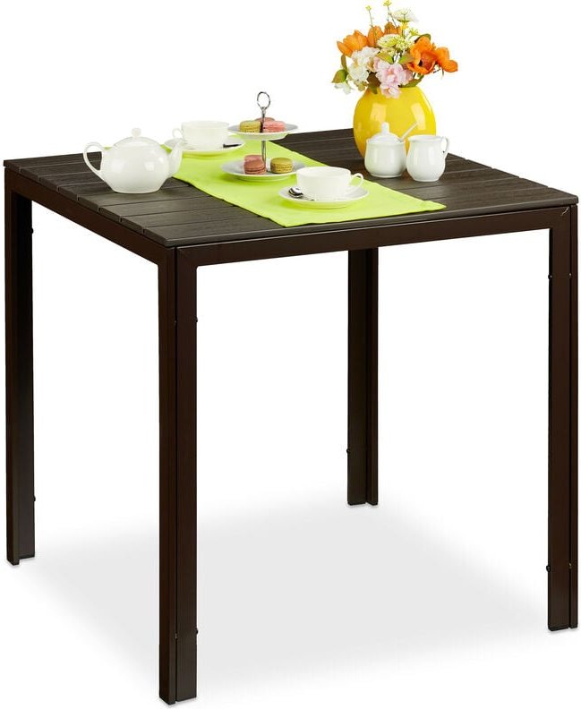 Gartentisch quadratisch, Holzoptik, Esstisch Garten, Balkon, Terrasse, 74,5x77,5x77,5cm, Balkontisch, braun - Relaxdays