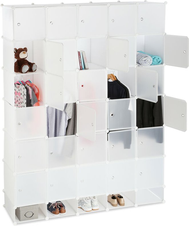 Xxl Kleiderschrank Stecksystem, 25 Fächer, groß, 5 Kleiderstangen, Schlafzimmerschrank HxB 234x180 cm, weiß - Relaxdays