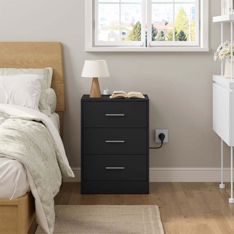 Thumbnail - WOLTU 1x Nachttisch Beistelltisch mit Ladefunktion Steckdose 3 Schubladen, Nachtschrank für Schlafzimmer Wohnzimmer Flur...