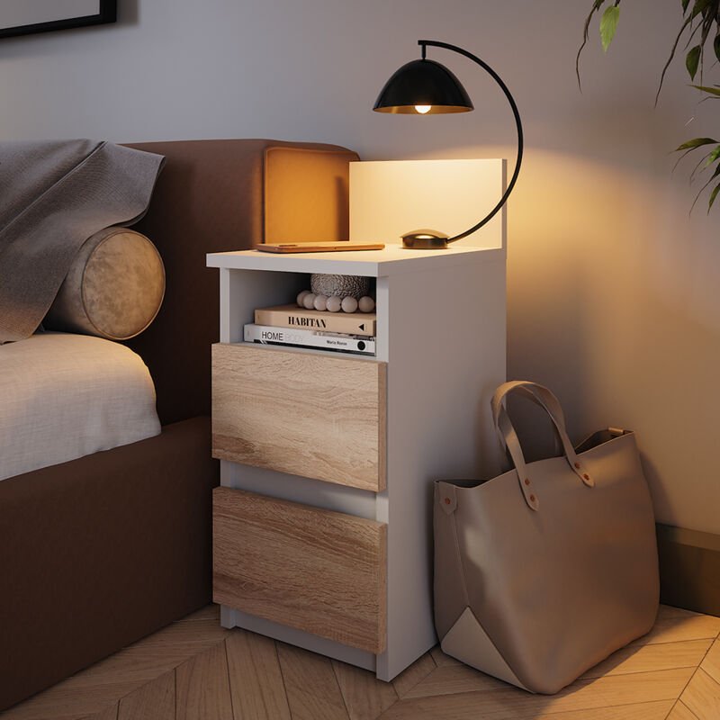 Vicco - Nachttisch Monty, Weiß/Sonoma, 25 x 59.1 cm 2er Set