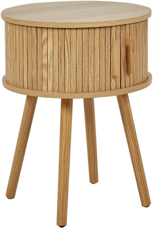 Beliani - Nachttisch Heller Holzfarbton aus mdf mit Schiebetüren Rund Beine aus Kiefernholz Nachtschrank für Schlafzimme...