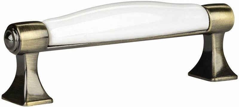 10er Pack - Porzellangriff marie ba 96 mm Antik-Messing-Weiß