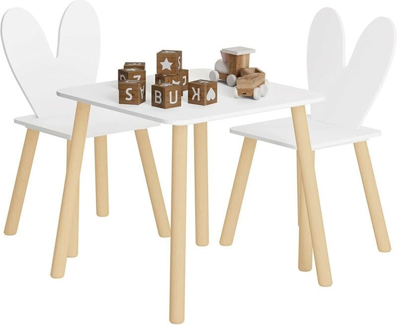 Thumbnail - Kindertisch mit 2 Stühlen, Kindersitzgruppe, Sitzgruppe für Kinder, mit Massivholzbeinen Kaninchenohren-Rückenlehne, Kin...