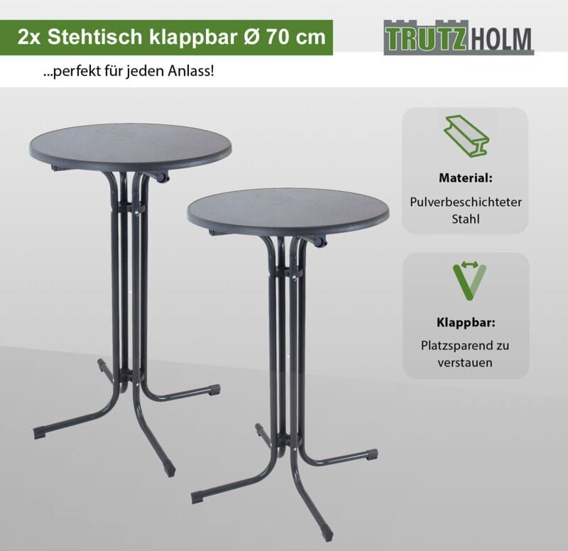2x Stehtisch klappbar Ø 70 cm Höhe 110 cm Stahl Gastrotisch Partytisch Bistrotisch Gartentisch