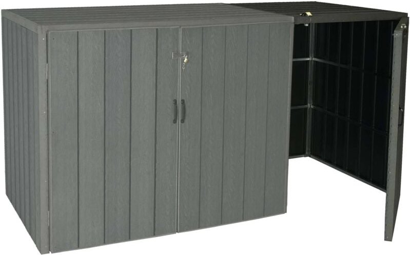 HHG - xl 1er-/2er-WPC-Mülltonnenverkleidung Erweiterung 040, Premium Mülltonnenbox, Metall Holzoptik grau