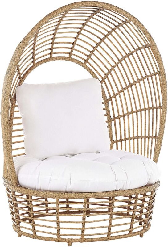 Korbsessel Beige aus Rattan / Metall mit Kissen Indoor / Outdoor Garten Lounge Terrasse Patio Balkon Wohnzimmer Schlafzi...