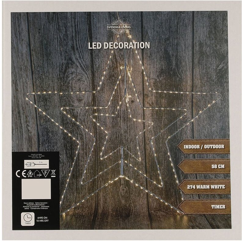 Led Metallstern 3D zum Hängen für Außen - 55 cm - Deko Stern mit 274 led in warm weiß beleuchtet - Weihnachten Winter Ad...