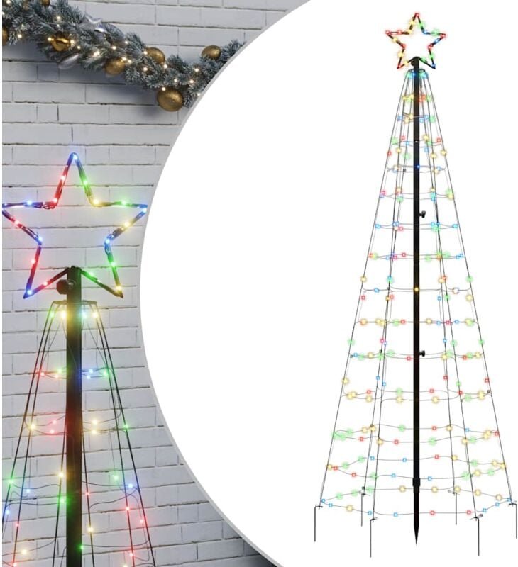 LED-Weihnachtsbaum mit Erdspießen 220 LEDs Mehrfarbig 180 cm vidaXL