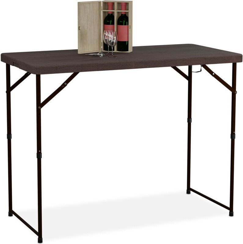 Relaxdays Gartentisch klappbar, HBT: 74x120x60 cm, Kunststoff, Stahl, höhenverstellbar, 6 Personen, Campingtisch, braun