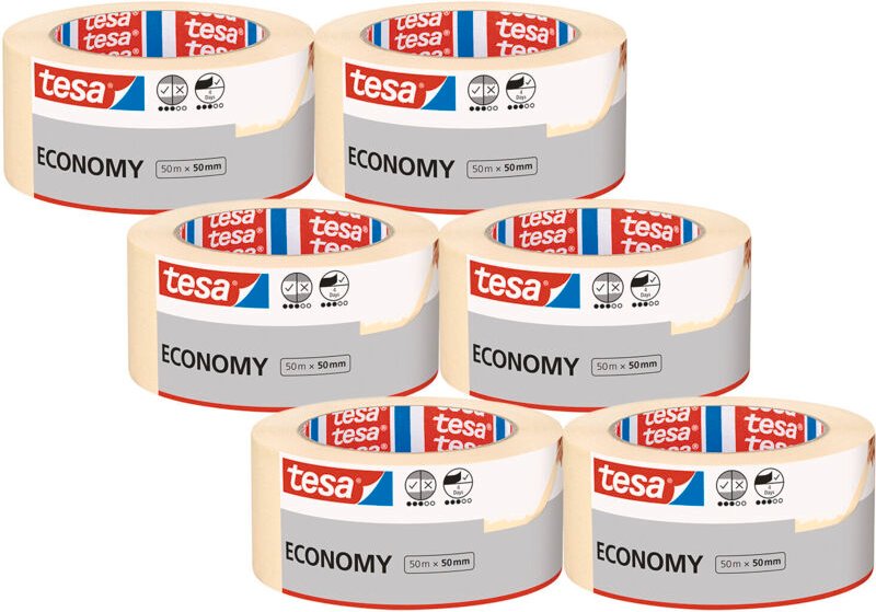 Malerband economy im 6er Pack - Vielseitiges Klebeband für Malerarbeiten ohne Lösungsmittel - rückstandslos entfernbar -...