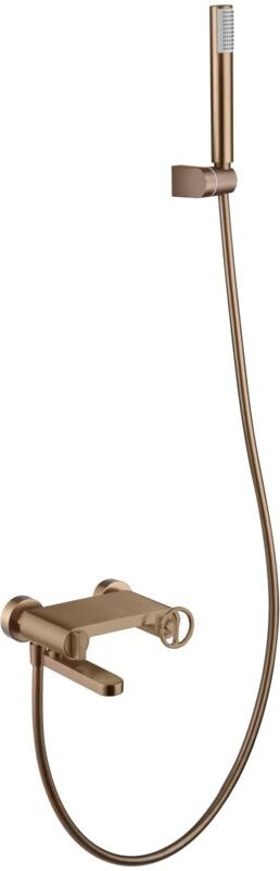 IMEX Set monocomando für Badewanne und Dusche matt rosegoldene Messing--Zamak-Ausführung ABS-Duschhalter runde Ein-Posit...