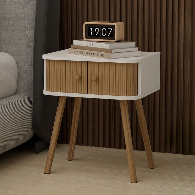 Nachttisch Germo, Weiß/Bambus, 40 x 47 cm 2-er Set, Vicco