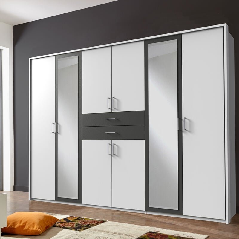 Kleiderschrank 273cm in weiß und graphit DUNMORE-43, inkl. Passepartout