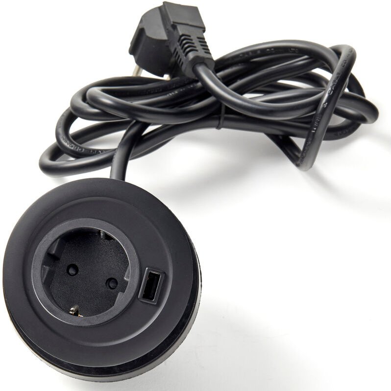 Thumbnail - Einbausteckdose rund Ø 85 mm schwarz mit je 1x Schuko und USB-A