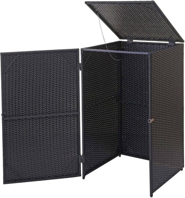 HHG - Mülltonnenverkleidung 254, Mülltonnenbox Mülltonnenabdeckung, Poly-Rattan 120l schwarz
