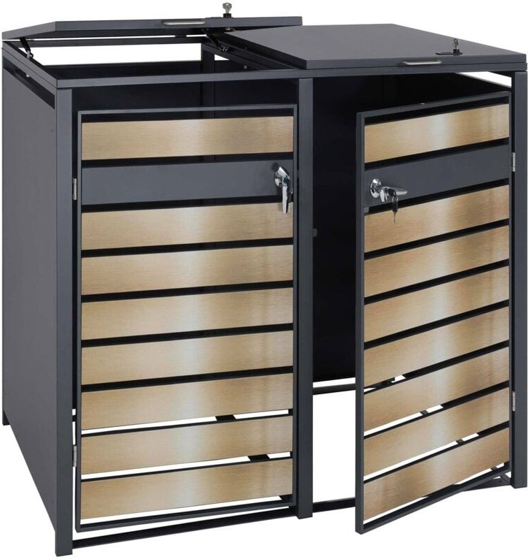 2er Mülltonnenverkleidung HHG 352, Mülltonnenbox, erweiterbar, Metall 50kg, anthrazit gold