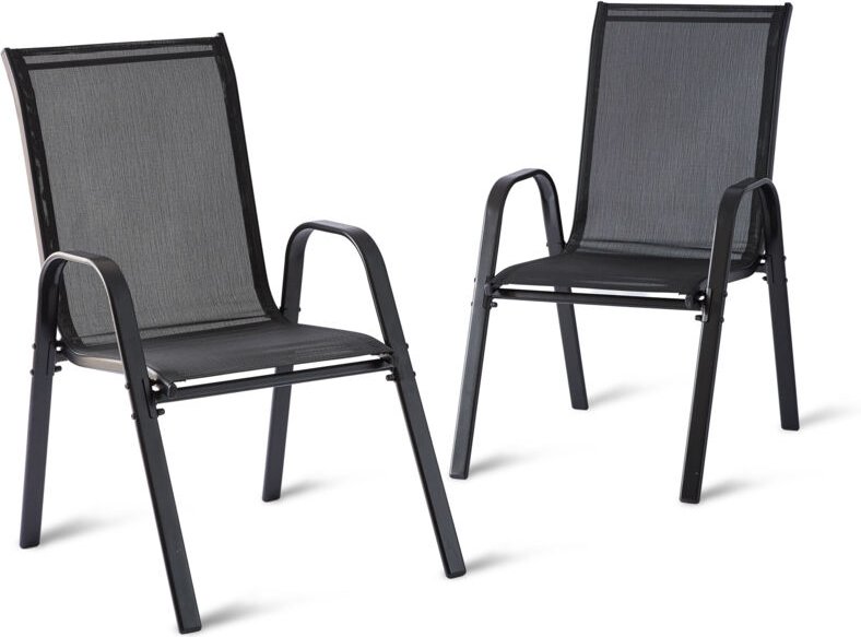 Relaxdays Gartenstühle, 2er Set, Hochlehner, Armlehnen, stapelbar, bis 150 kg, Polyester, Metall, Stapelstuhl, anthrazit