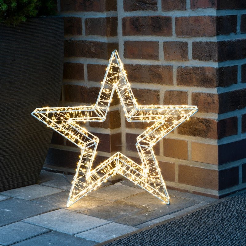 Metall Weihnachtsstern 52 cm beleuchtet - 800 LED - Garten Deko Leucht Stern in weiß für Außen